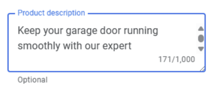 An example of a product description for GBP 